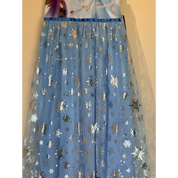 Disney Frozen Blue Mesh Metallic Snowflake Overlay Nightgown Youth Medium 8 NEW - Picture 3 of 13